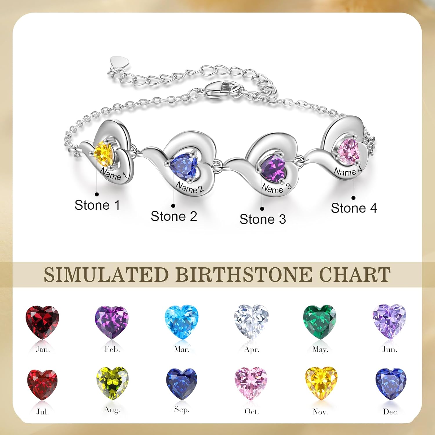lagofit Personalized Mother Bracelet with Birthstones - Adjustable Name Bracelet for Mom, Grandma, Women | Unique Gifts for Mothers Day, Custom Mom Jewelry for Her