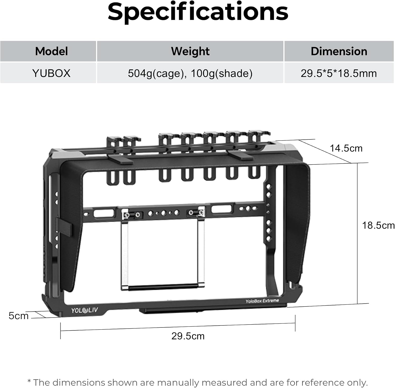YoloLiv YoloBox Extreme Cage – Aluminum Protective Cage with Cold Shoe Mounts, 1/4" Threads, Quick-Release Sun Hood