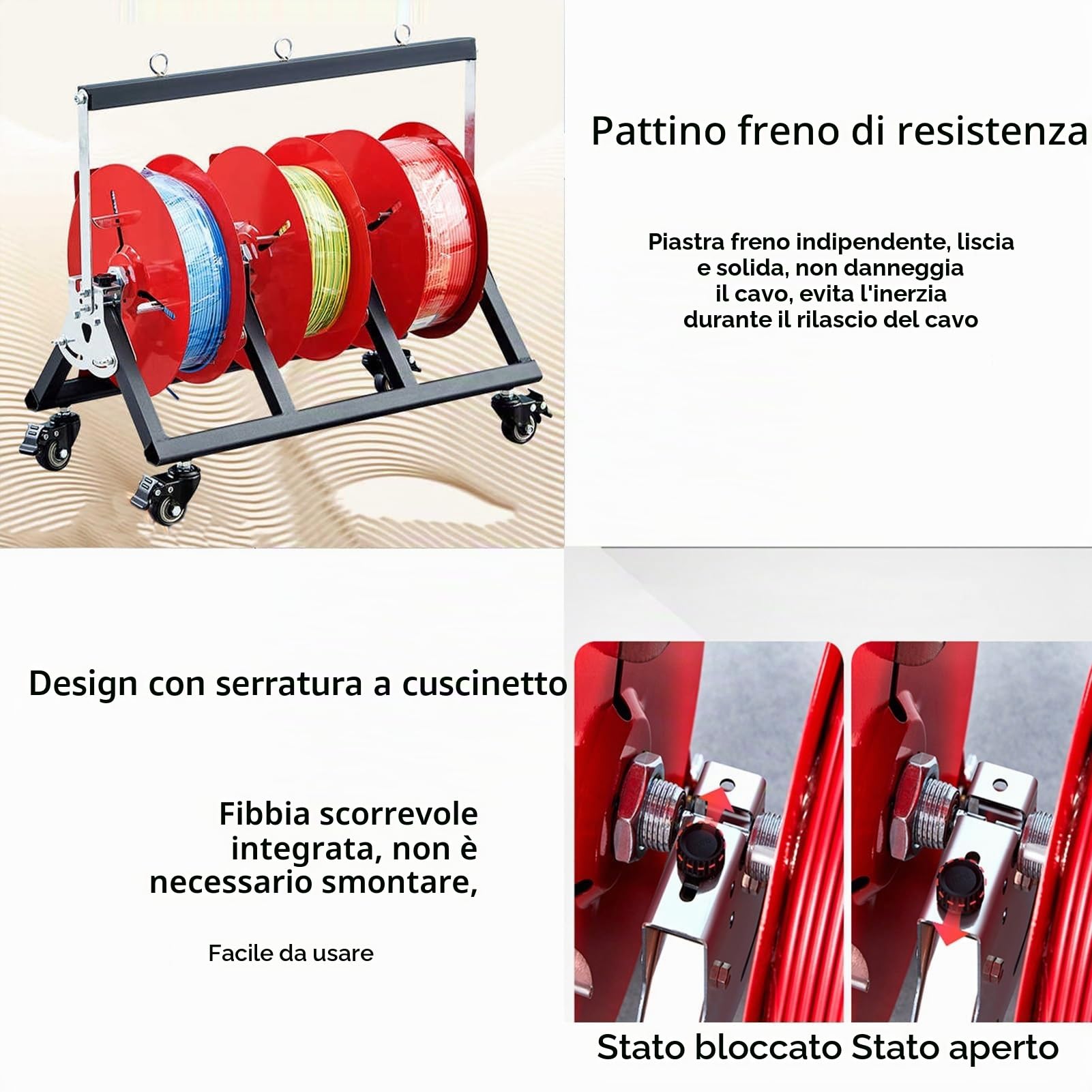 GCGC Carrello for Rocchetti di Filo, Porta Tubo con Freno, Ruota Girevole, Organizer for Cavi, Corde, Paracord E Cavi.(38x83.5x28cm)