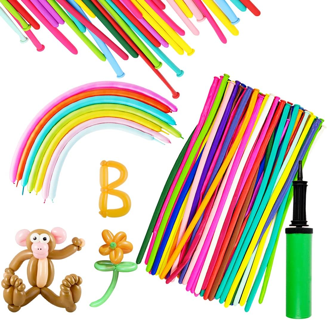 Umikk 150Pcs Long Balloons Kit with Pump 260Q Twisting Animal Magic Balloons, Thickening Latex Skinny Balloons for Shape Assorted Colors for Birthday Party, Festival, Wedding, Christmas Decorations