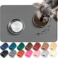 VIVAGLORY FlexMat Dog Food Mat - Non-Slip Waterproof Silicone Placemat with Raised Edges for Cats & Dogs, Small Grey