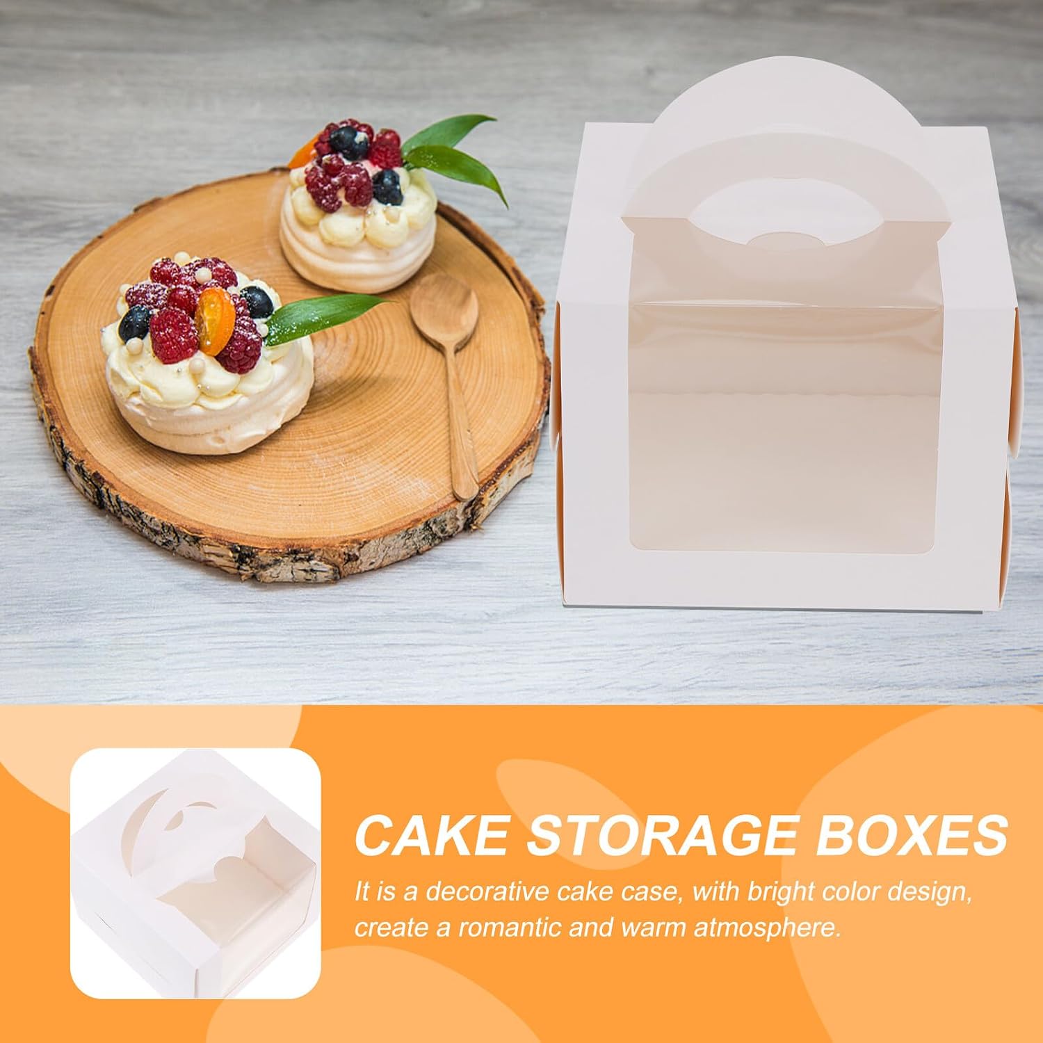 VICASKY White Cardboard Cake Boxes 4pcs for Birthday Dessert Packaging | Handheld Containers, Food Grade Materials, Bright Color Design, for Tearooms and Shops image 4