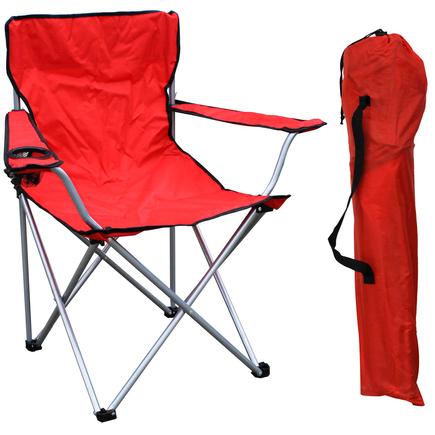 Spetebo Sedia pieghevole da campeggio con portabevande, set da 2 pezzi, colore arancione, con borsa per il trasporto, pieghevole, per festival, tempo libero, giardino, pesca, portata fino a 100 kg