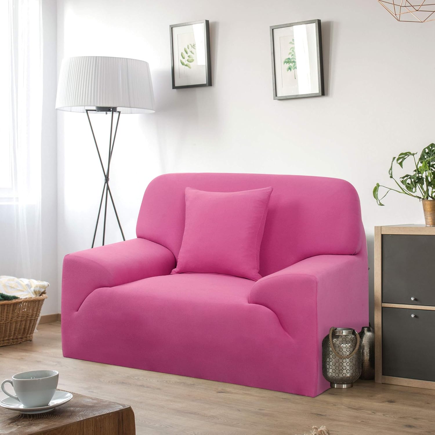 uxcell Stretch Sofa Cover Couch Covers Solid Classic for Sofas Loveseat Armchair Universal Elastic Polyester Furniture with One Pillowcase Small Fuchsia