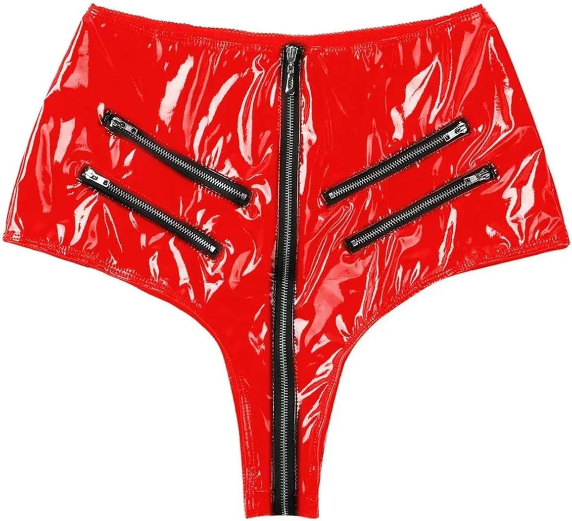 PVC Leather Men Zipper Open Crotch Panties Wetlook Pole Dance Panties