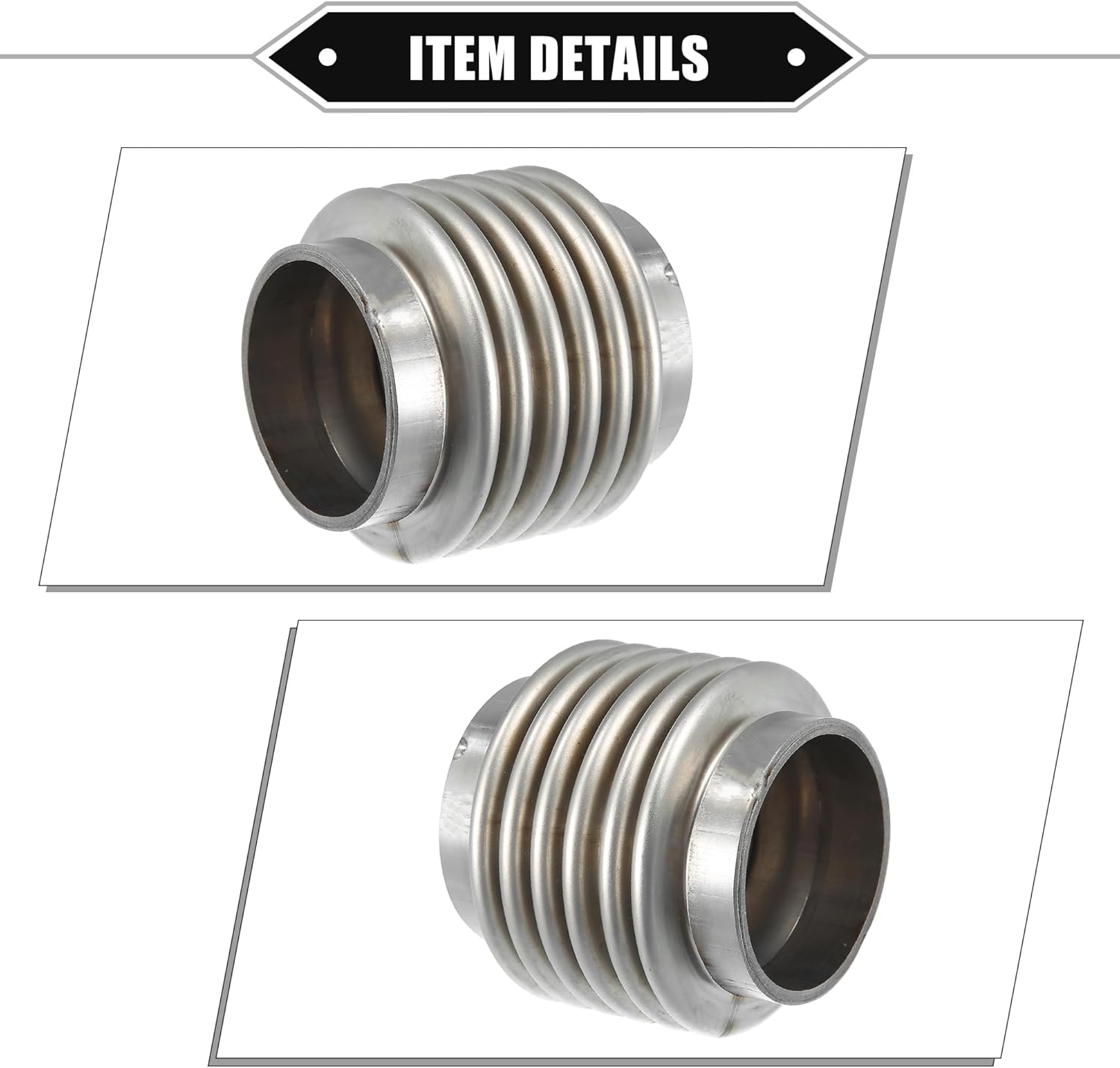 Car Exhaust Flexible Pipe, 45x63.5mm 1.77"x2.5" Exhaust Flex Connector Pipes Bellows Universal for Car Durable Stainless Steel Silver Tone (Pack of 2)