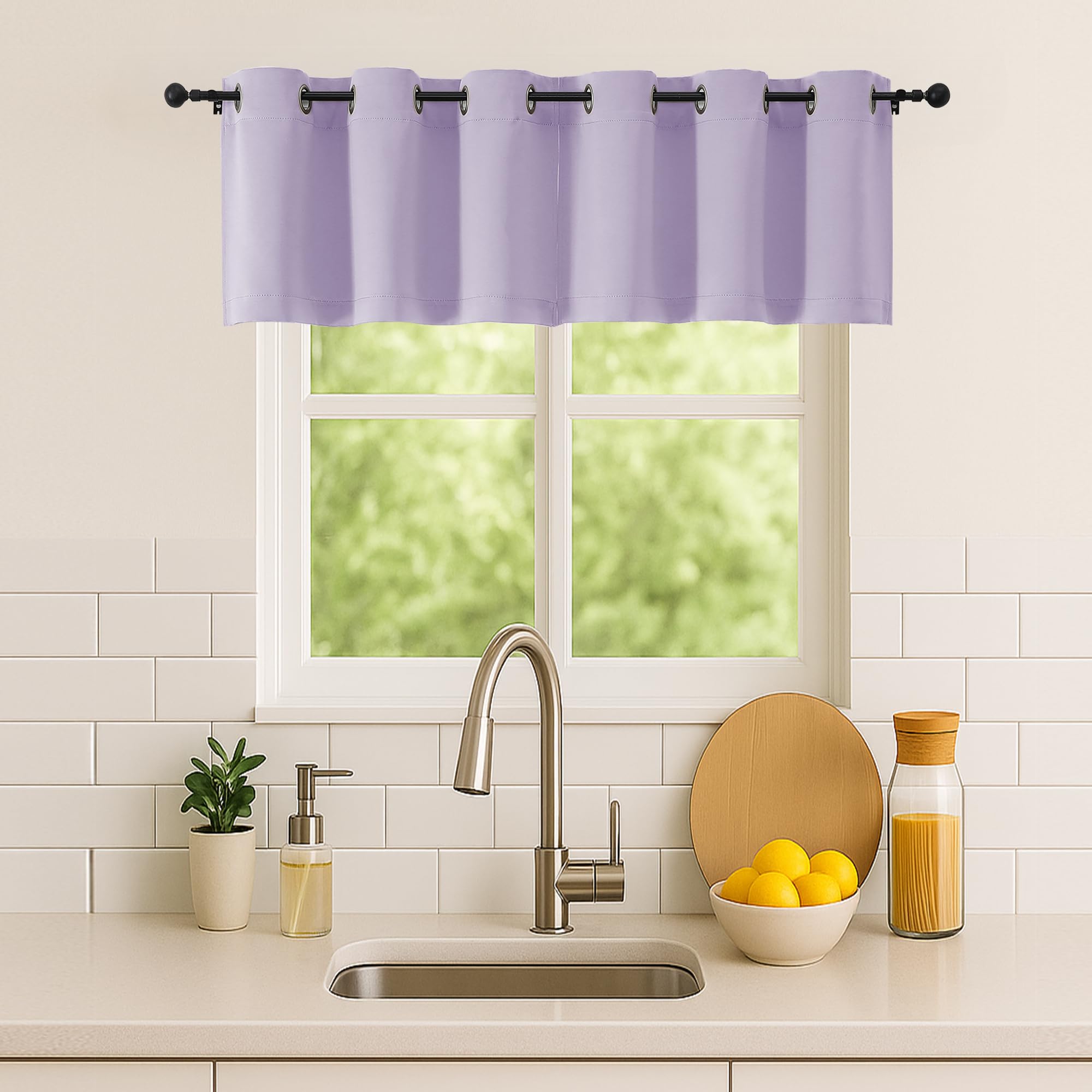 Simplebrand Lilac Kitchen Valances for Windows 18 Inches Long 2 Pack, Room Darkening Window Valances for Living Room, Grommet Short Straight Drape Kitchen Curtains for Bedroom Kids Room, 40Wx18L