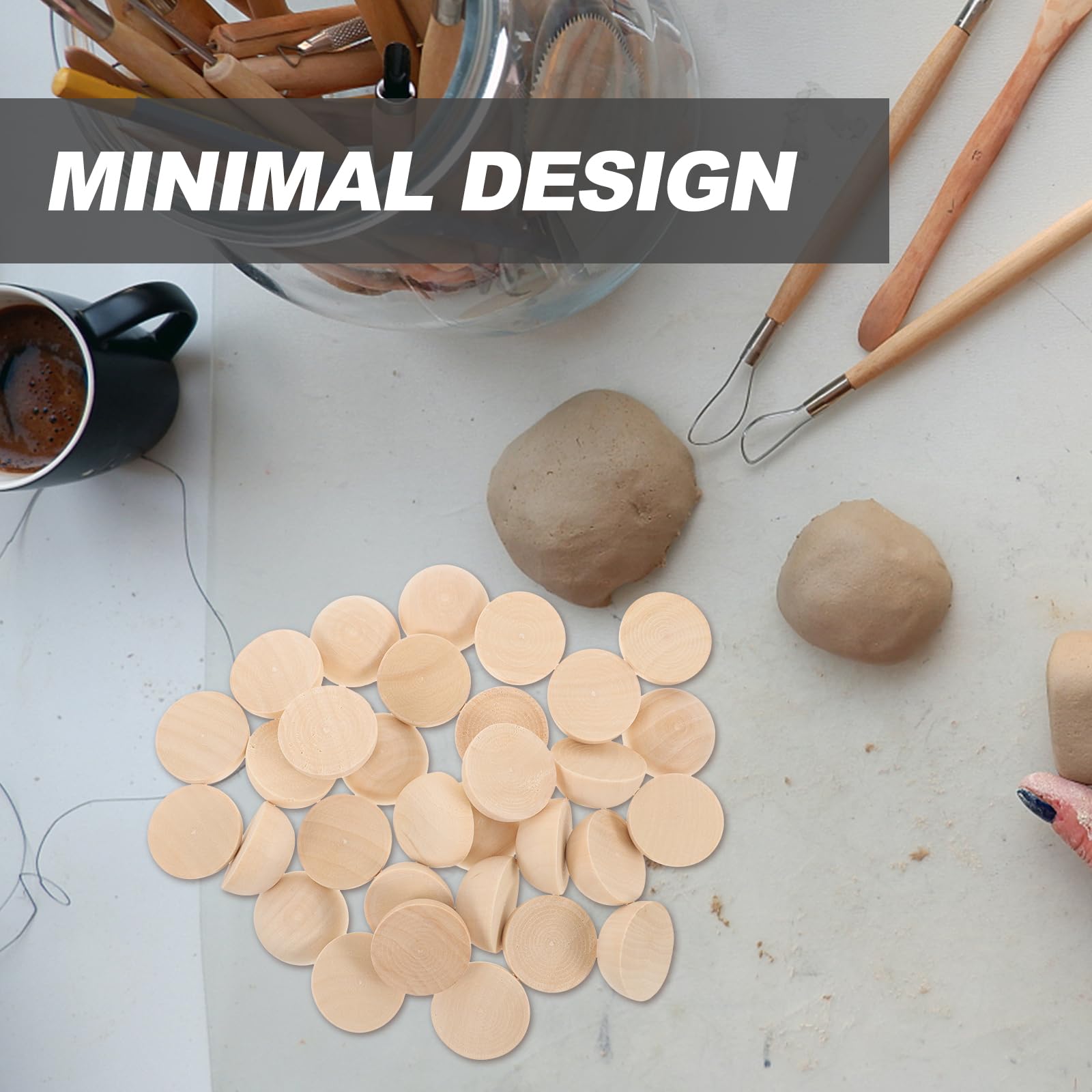 100 Sfere Di Legno Semilavorate - Mezze Sfere Da 15mm, Per Decorazione, Artigianato, Fai Da Te - Color Legno Naturale - Foto 3