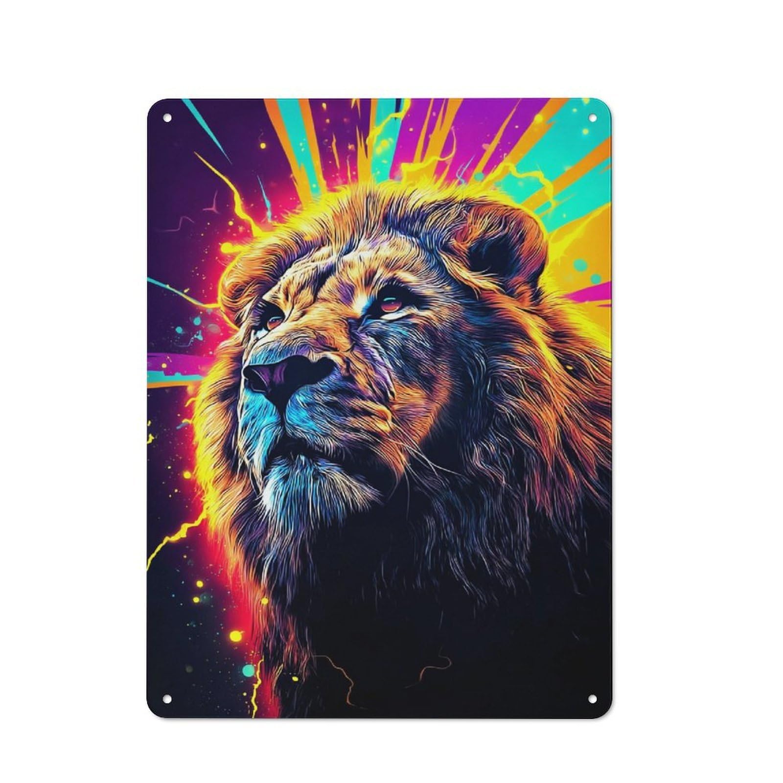Junmoney Vibrant Lion Portrait Artwork 40X30cm Retro Tin Sign With For Kitchen Or Home Bar, A Decorative Gift For A Newly Furnished Kitchen And Home Bar