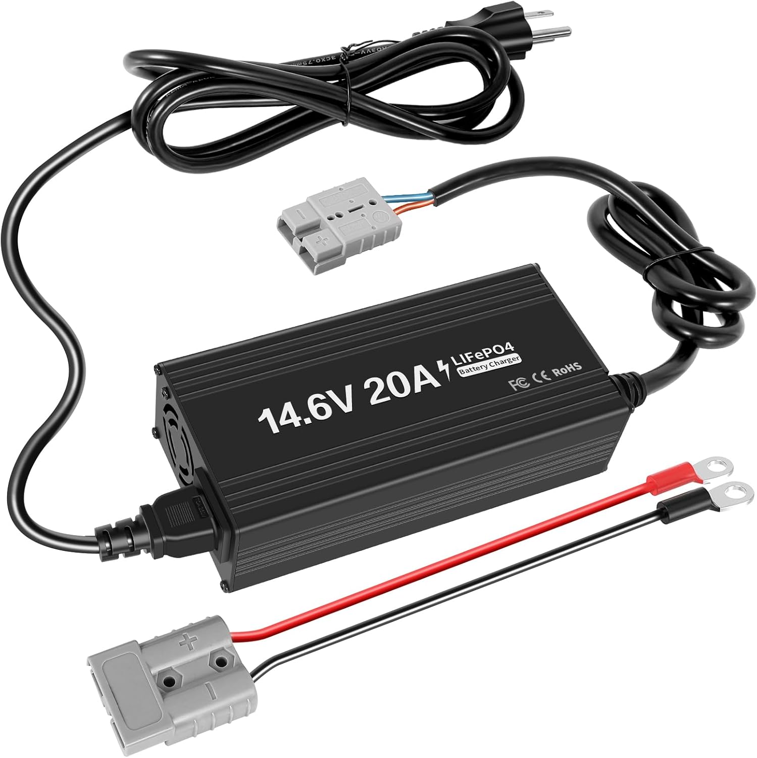 Roche Limit 12V 20A Lithium Battery Charger for 12V LiFePO4 Battery 14.6V Charger AC-DC Smart Charger with Anderson Connector LED Indicator for Lithium LiFePO4 Deep Cycle Batteries of Boat, RV