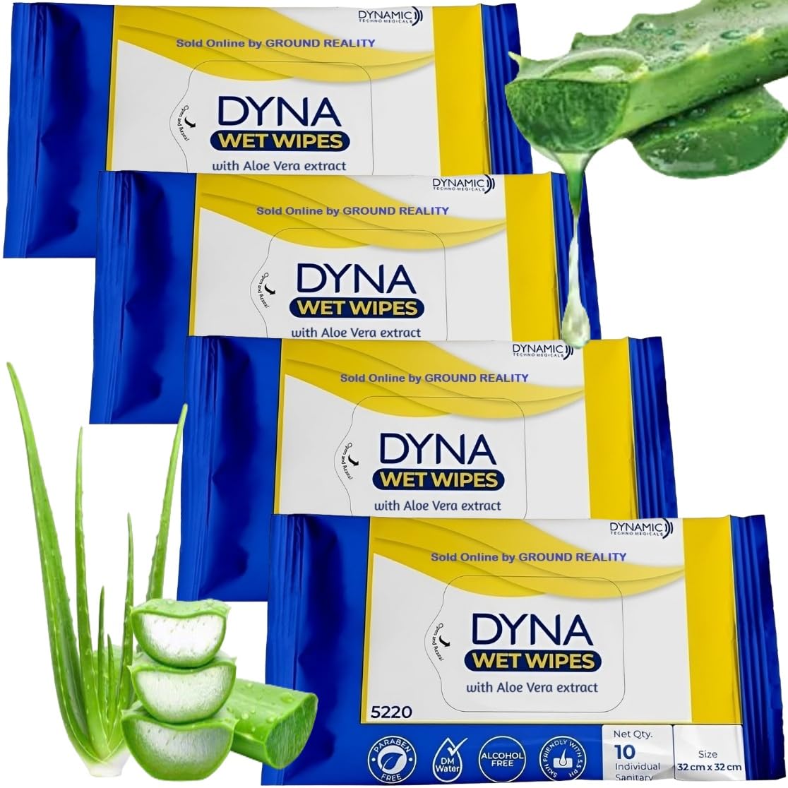 LUREME Dyna 4 Packs (40) Easy Bath Wet Wipes with Aloe Vera Extract. 32x32cms Wet Wipes for Adults, Patients, Baby Wipes. Moisturizing Sponge Bath. 10 Pulls/Pack- Microwaveable Easy Bath Wet Wipes