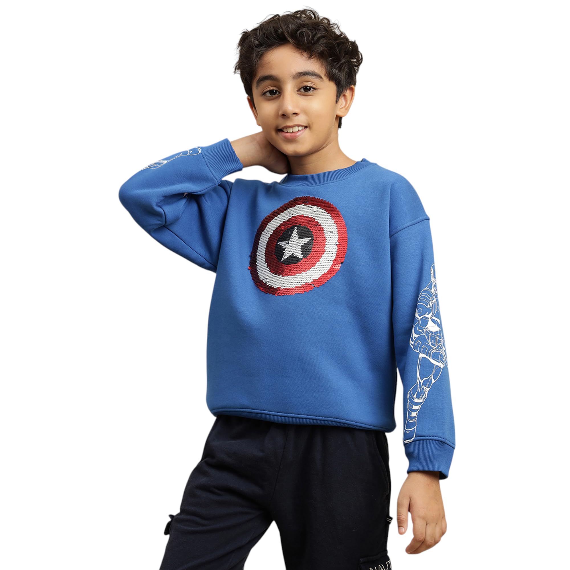 - Official Captain America Printed Oversized Reversible Sequin Sweatshirt for Boys
