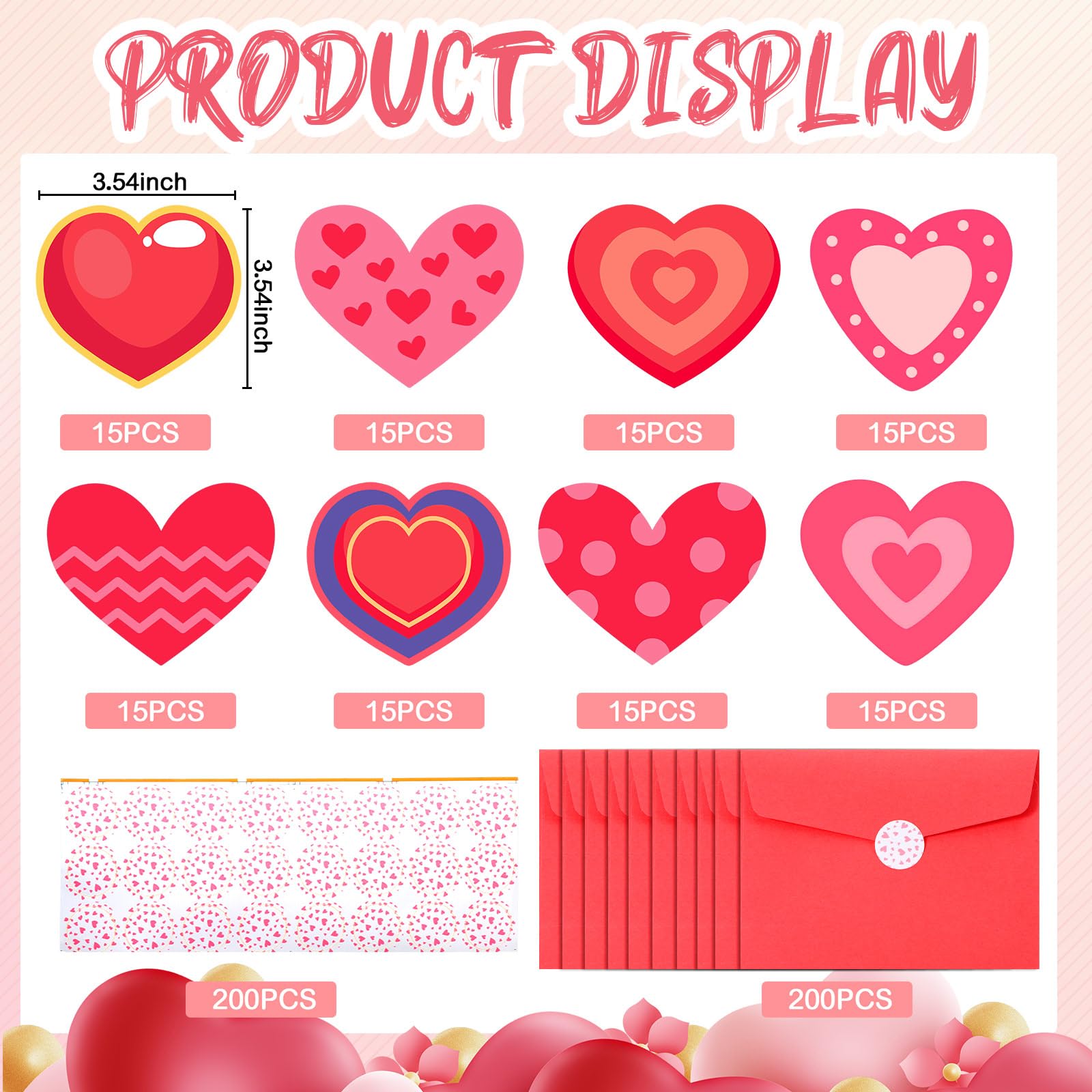 Geyoga Lot de 120 cartes de Saint-Valentin vierges en vrac avec enveloppes en forme de cœur rouge et rose pour la Saint-Valentin et un anniversaire de mariage, 8 couleurs, 9,9 x 9,9 cm