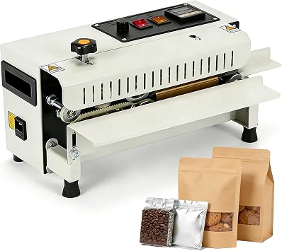 FR-400 Commercial Heat Sealer Machine, Automatic Continuous Bag Band Sealer, Horizontal Heat Sealing Machine with Digital Temperature & Speed Control, for Plastic Bags Cookies Food Snack Groceries