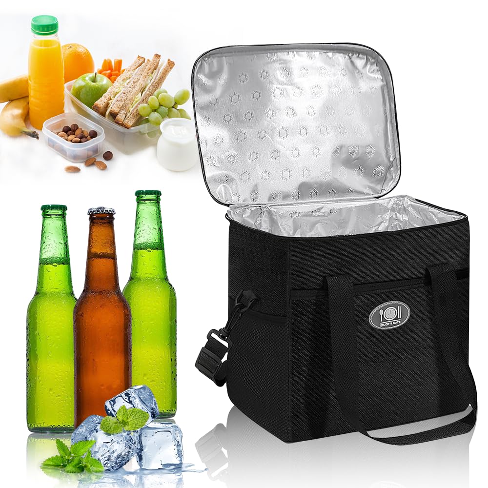 Yotutun Sac Isotherme 16L Pliable - Glacière Souple Étanché Pour Pique-Nique, Travail, Plage - Noir - Conservation Chaud/Froid Jusqu'à 6-8h