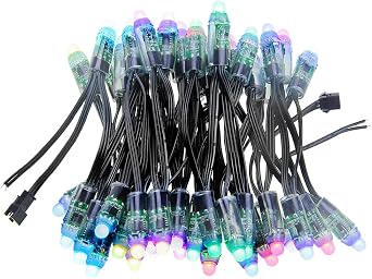 ALITOVE WS2811 Addressable LED Pixel Light 50pcs 5V 12MM Digital Dream Color Diffused RGB LED Pixels Module Round Black Wire IP68 Waterproof for Billboard House Halloween Christmas Decor