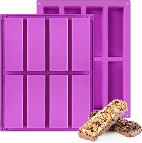 Moldes de silicona para barra de caramelo de 8 cavidades, 2 moldes de barra de granola rectangulares para hornear proteínas, barra de chocolate
