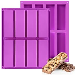 8-Cavity Silicone Candy Bar Molds, 2 Pcs Granola Bar Molds Rectangle Chocolate Mold for Baking Protein Energy Bar, Dubai Chocolate Bar, Brownie
