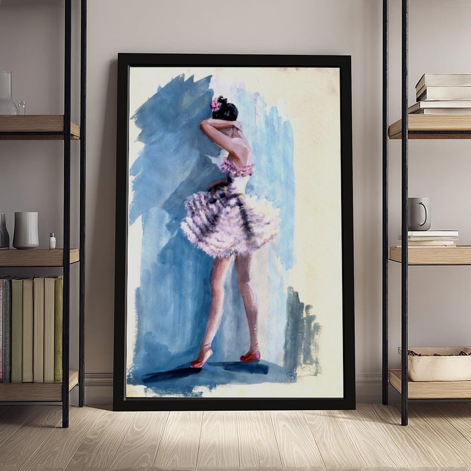 Poster su tela a tema ballerina ad acquerello blu danza poster decorazione camera da letto paesaggio ufficio camera da letto decorazione regalo 40,6 cm L x 61 cm W