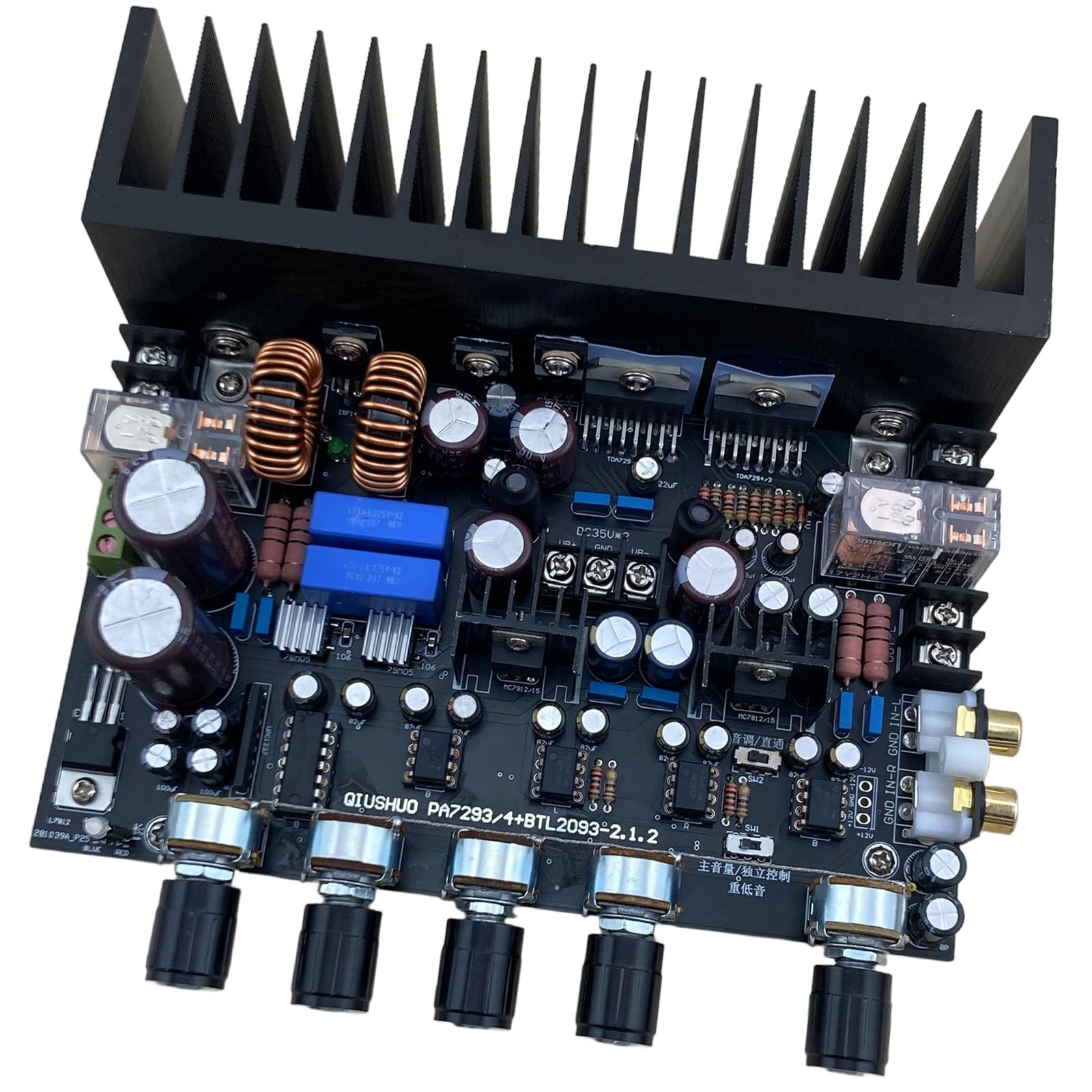 Placa de circuito amplificador integrado de 2.1 canales, doble entrada de potencia, 100 W, 200 W, acabado de salida de subwoofer con disipador de calor de metal, salida de batalla, placa