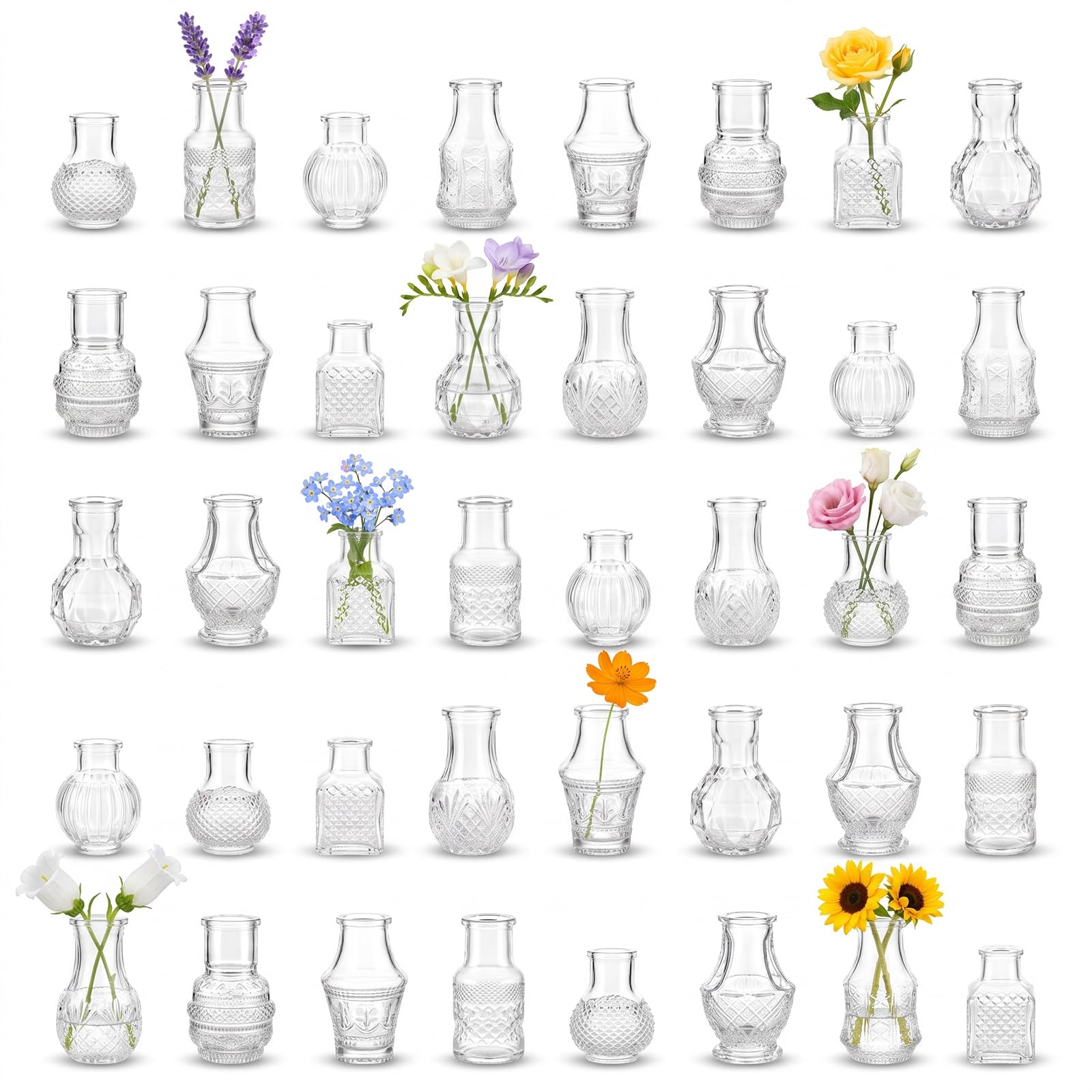 YAYODS 40 Stück Mini Vasen Glas Kleine Glasvasen Set für Tischdeko,Hochzeit