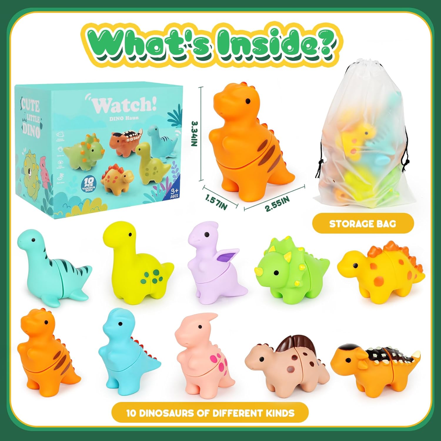 Dinosaur Toys,Montessori Preschool Learning Activities Fine Motor Toys for Kids,10 pcs Little People Dinosaur Matching Games for 2-3 Year Old Boys Girls