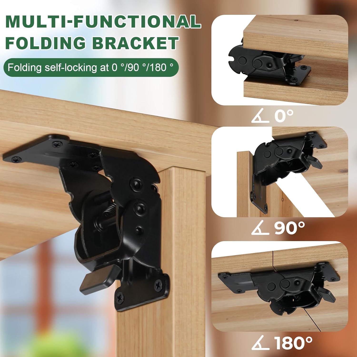 CZC HOME 4 Pack Folding Table Leg Brackets with Self-Locking, 0-180 Degree Adjustable Heavy Duty Locking Hinges, 220LB Capacity Support for Table Legs, Workbenches and Desk Legs, Black