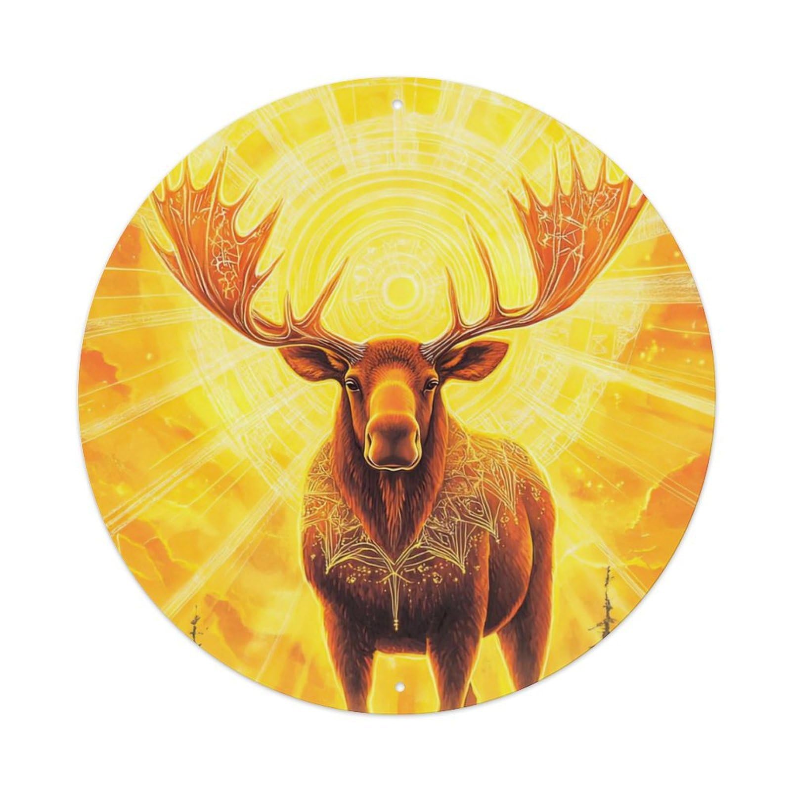 Animal Artwork Moose with Light Shining on It Vintage Metal Tin Sign Plaque Wall Decor for Cafe, Club Bar, Office, Garden Metal Poster 8x8Inch