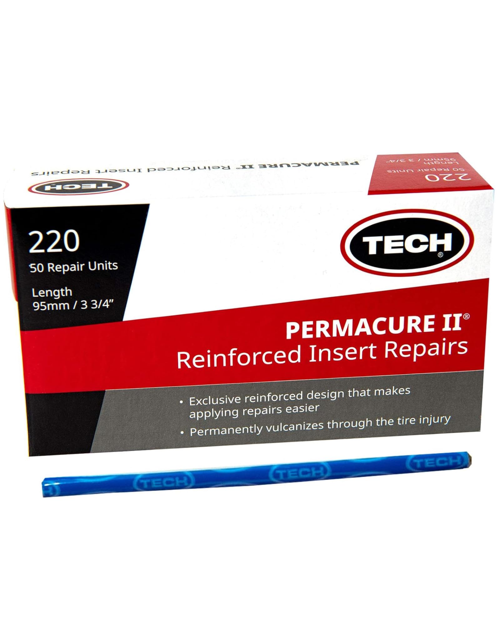 TECH Permacure II Insert Plugs, 3-3/4" (95mm) – Heavy-Duty Natural Rubber for Stronger Flat Fixes, Compatible with Tubeless Plug Kits, Box of 50, Professional-Grade Repair Solution