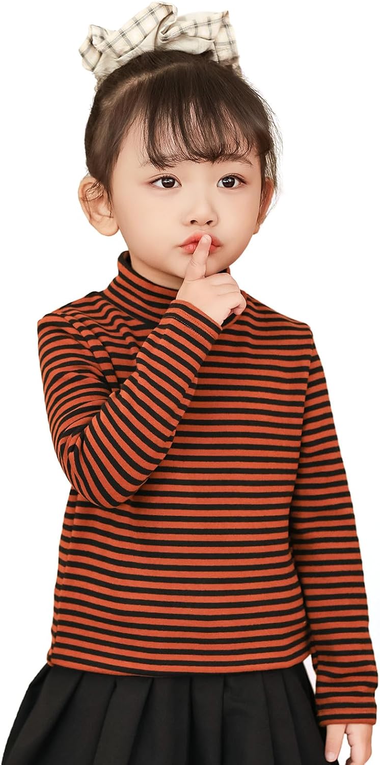MINI PANDA Little Girl's High-Neck Striped Long-Sleeved T-Shirt, Toddler's High-Neck Stretch Top
