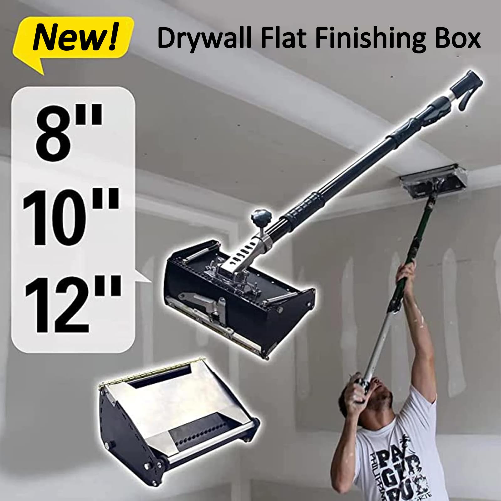 Scatola di Finitura per Pareti E Cartongesso, Cartongesso Taping & Flat Finishing Set con 106-165cm Maniglia Regolabile, Scatola di Finitura Piatta per Cartongesso Professionale 8inch