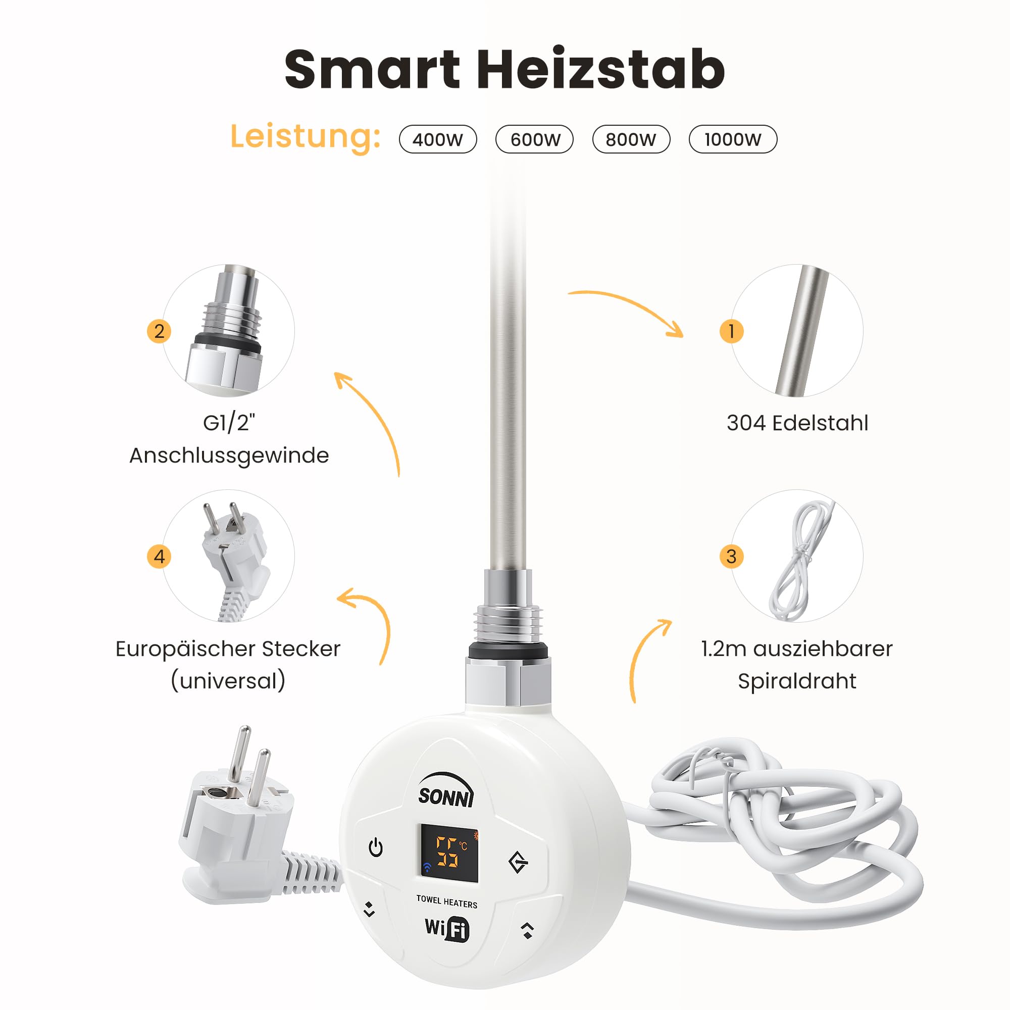 SONNI Smart WIFI - Barra riscaldante elettrica 400 W, colore: Bianco con termostato Intelleganter