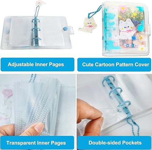 Miniatura 4 de 20 hojas, 40 bolsillos, 3 pulgadas, mini álbum de fotos en hojas sueltas, recargable, 3 anillos, carpeta transparente para tarjetas fotográficas