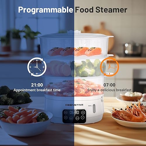 Miniatura 5 de Vaporizador eléctrico de alimentos, vaporizador de verduras de 13.7 cuartos con cestas de 3 niveles sin BPA, vaporizador digital con cita y