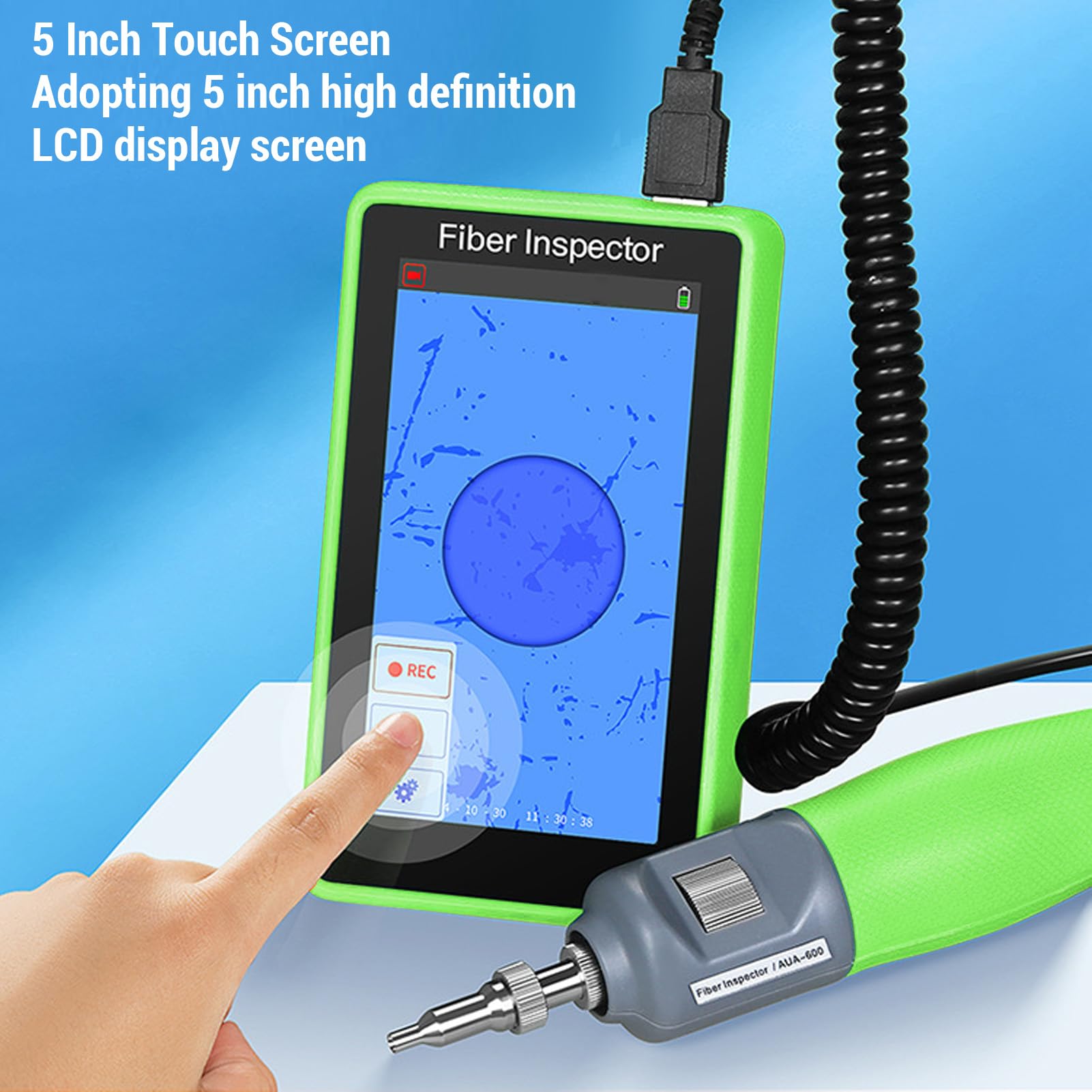 Faser -End -Gesichtsdetektor, Faser -Optik -Inspektion Mikroskop Faseranschluss Inspector 5 Zoll LCD -Touchscreen, 400 -fache Vergrößerung mit SC FC ST LC Männliche Weibliche
