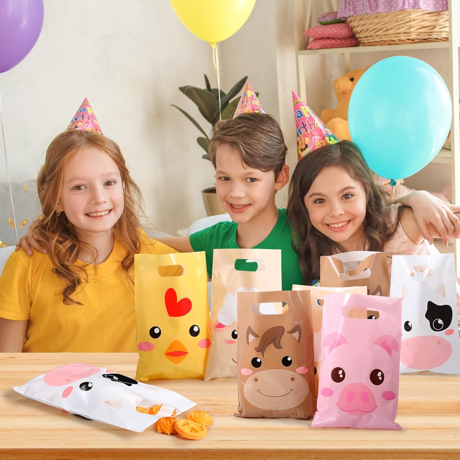 Blosssound 120 Pcs Farm Party Gift Bags Farm Animal Favor Bags Chick Pig Candy Bags Cow Sheep Goodie Pouches for Boys Girlstheme Birthday Baby Shower Party Supplies Decorations - Image 6