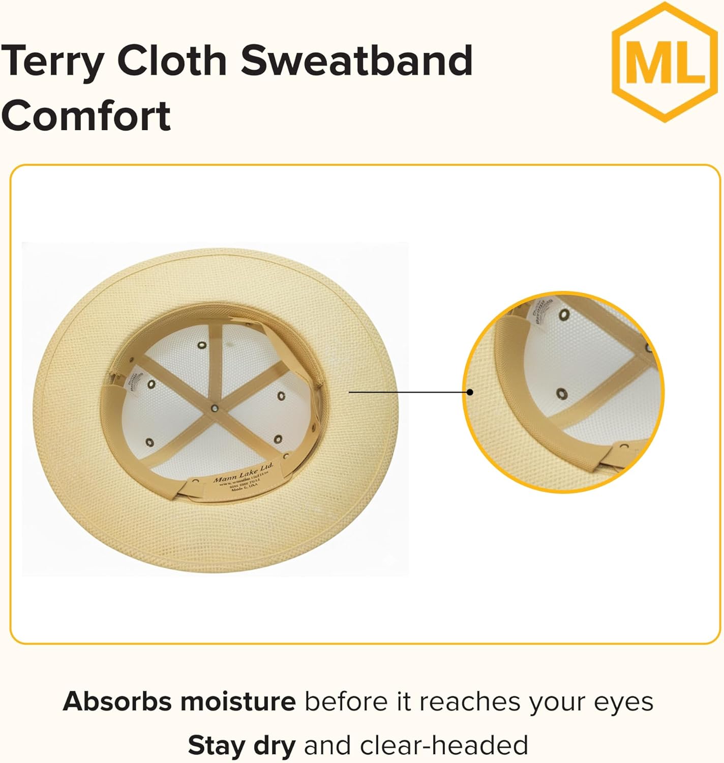 Mann Lake Standard Vented Beekeeping Helmet, Lightweight Protective Bee Keeping Hat with Breathable Mesh, Durable Build, Adjustable Headband, and Terry Cloth Sweatband for Beehive Yard Use