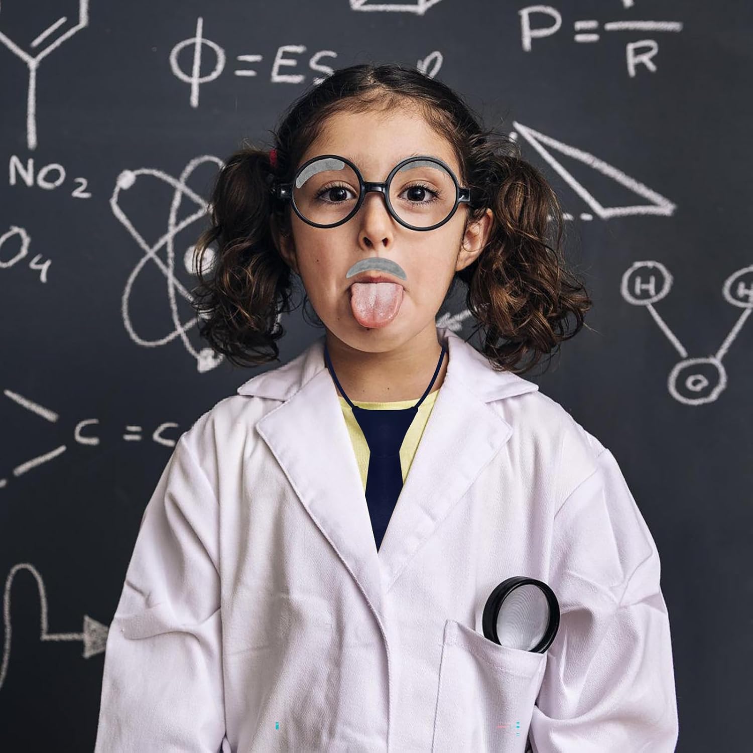 9 Pcs Kids Mad Scientist Costume Albert Einstein Costume with Wig 100th Day of School Old Man for 5-14 Years