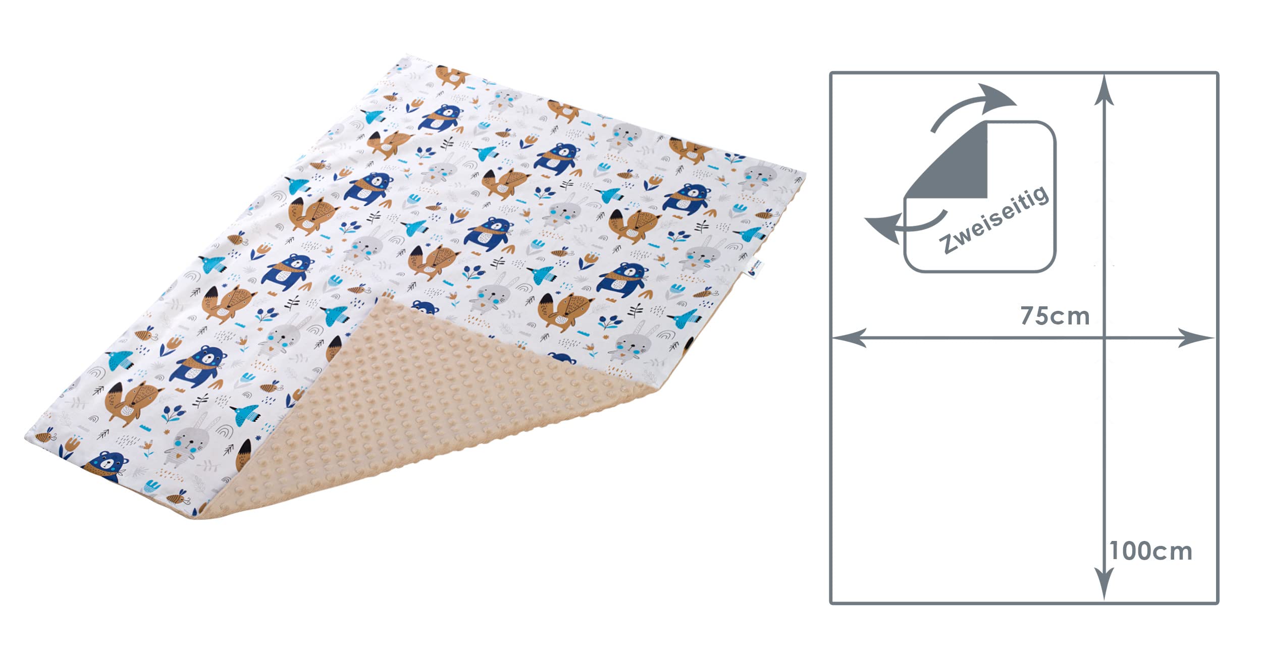 Medi Partners Einschlagdecke 100% Baumwolle 85x85cm Kuscheldecke & Krabbeldecke 100% Baumwolle 75x100cm doppelseitig multifunktional Minky Kuscheldecke