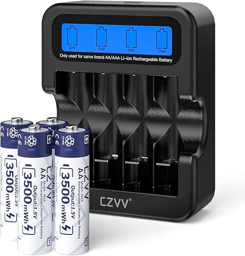 Miniatura 19 de Baterías recargables AA de litio de 1.5 V, paquete de 8 unidades de gran capacidad de 3500 mWh, doble A compatible con detección de batería baja