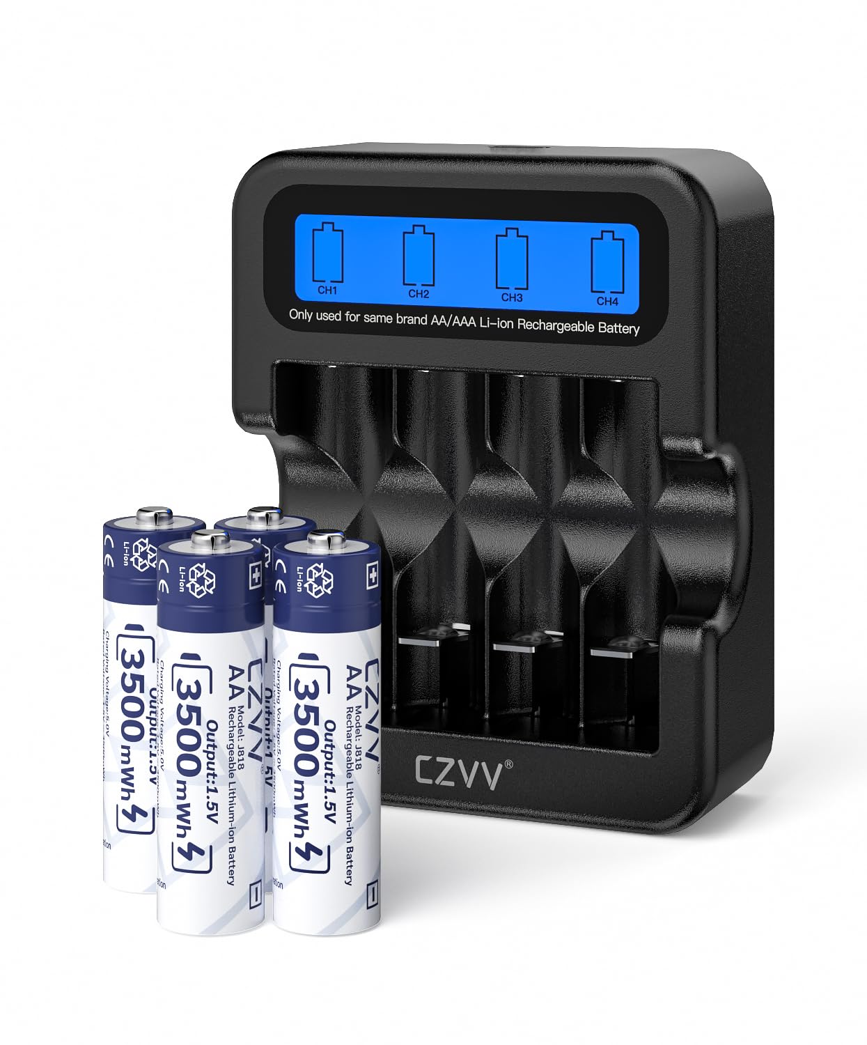 Rechargeable Lithium AA 1.5V Batteries 4-Pack Large Capacity 3500mWh Double A Support Low-Battery Detection for Devices with 4-Slot LCD Display Speedy