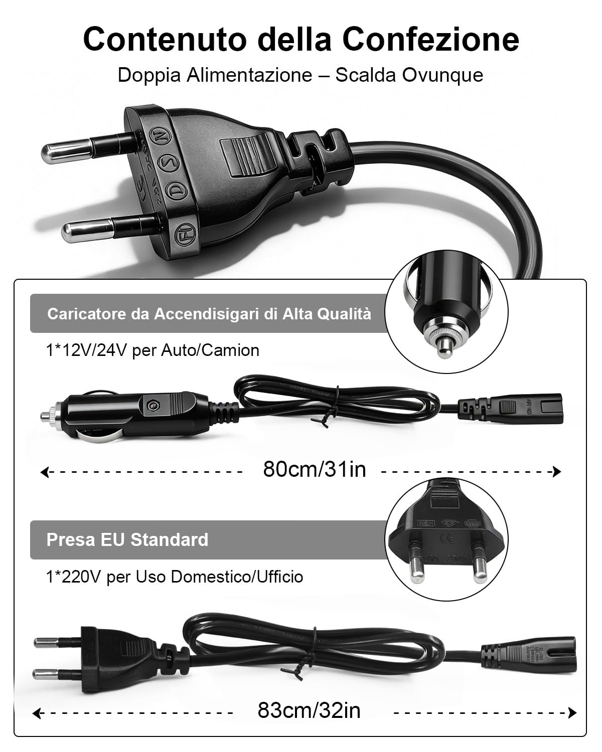 AUTOPkio 12V/24V 220V Cavo Alimentazione per Scaldavivande Elettrico, Adattatore Accendisigari per Auto Camion e Cavo per Domestico Ufficio, Compatibile con B0CGJ9VZ3V, B0DBLF6FM3, B0FLJ3GJHW