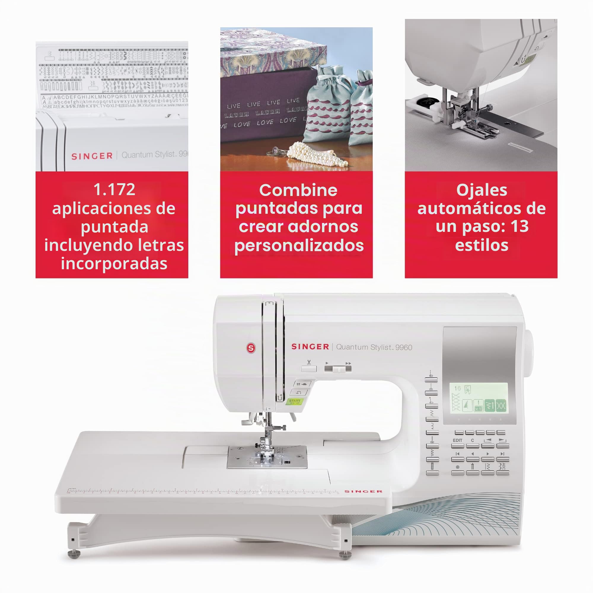 Singer Quantum Stylist 9960 Maquina De Coser Electronica – Enhebrador de Aguja Automático Incorporado, 100 Programas de Puntadas, 2 Luces Led, Maquina De Coser Profesional