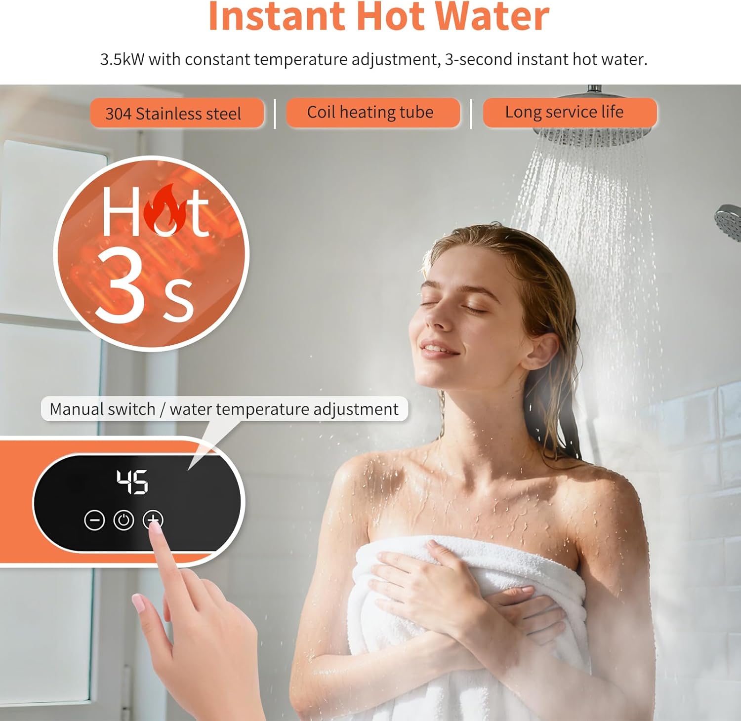 Instant Tankless Water Heater Electric,110V,3500W Portable Hot Water Heater with Digital Display,Small Size for Kitchen & Bathroom