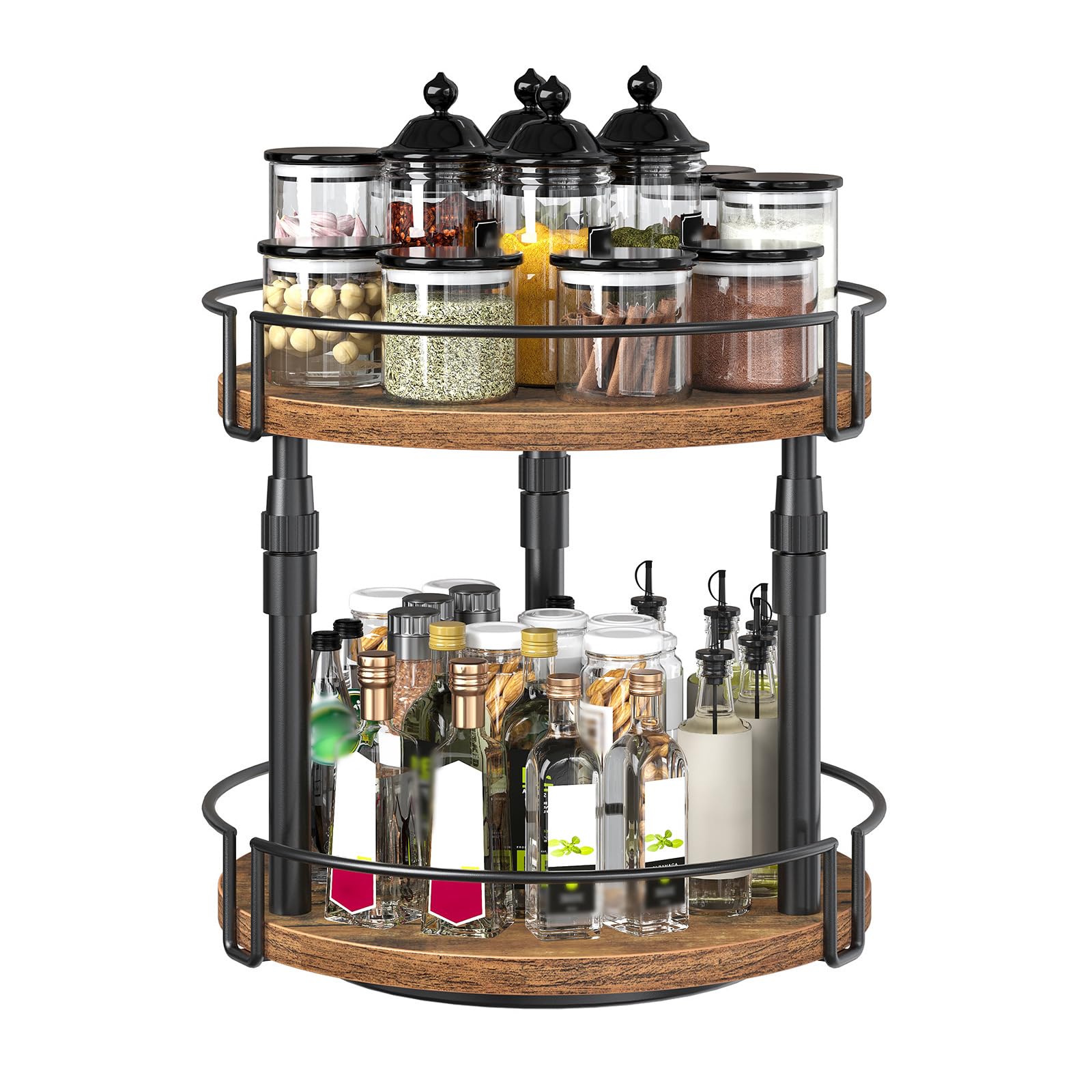HOOBRO Scaffale Portaspezie a 2 Livelli, Scaffale da Cucina con Altezza Regolabile, Organizer da Cucina Rotante per Piano, Armadio, Tavolo, Marrone Vintage EBF05TL01