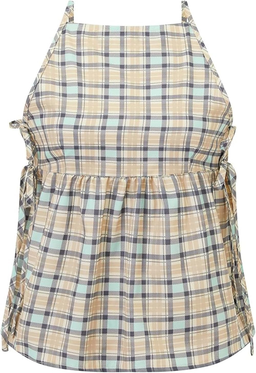 Women Tie Side Tank Top Sleeveless Split Peplum Coquette Shirt Plaid Trendy Going Out Summer Tops Y2k Streetwear - Image 4