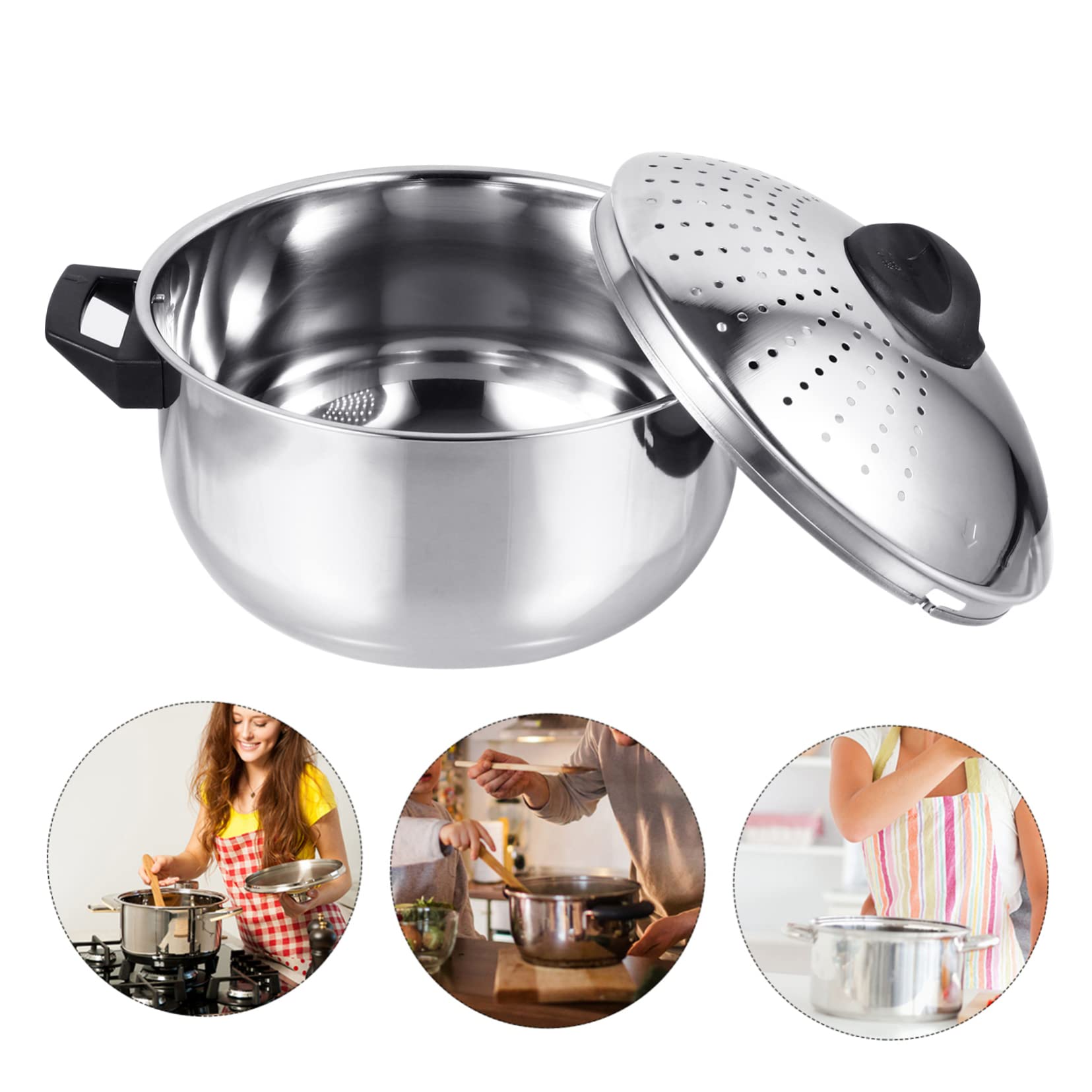Casserole à Pâtes en Acier Inoxydable Passoire, Argenté | Portable, Facile à Laver, Finition Soignée, Usage Pratique pour Préparation de Repas et Égouttage Rapide