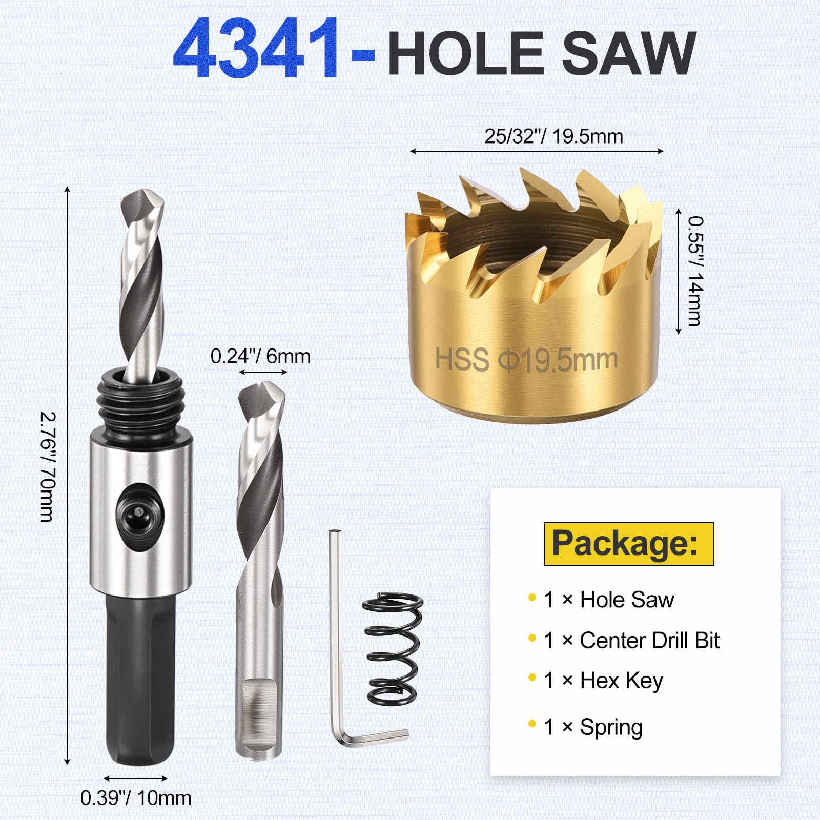 DTGN 25/32" Hole Saw 4341 High Speed Steel - 19.5mm Hole Cutter - Good for Thin Metal/PVC/Acrylic/Plastic/Wood Board - Gold - Image 2