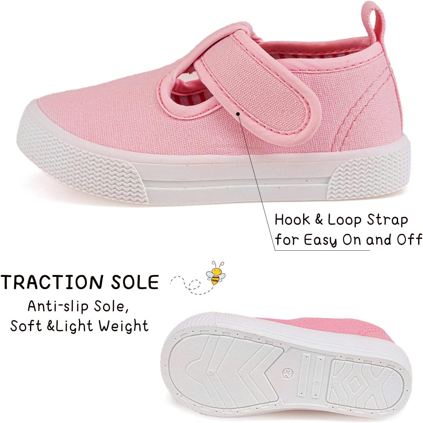 Toddler Boys Girls T-Strap Canvas Sneakers for Little Kids Classical Comfortable Mary Jane Canvas Flats, Non-Slip Casual Canvas Sneaker for Little Kids - Image 4