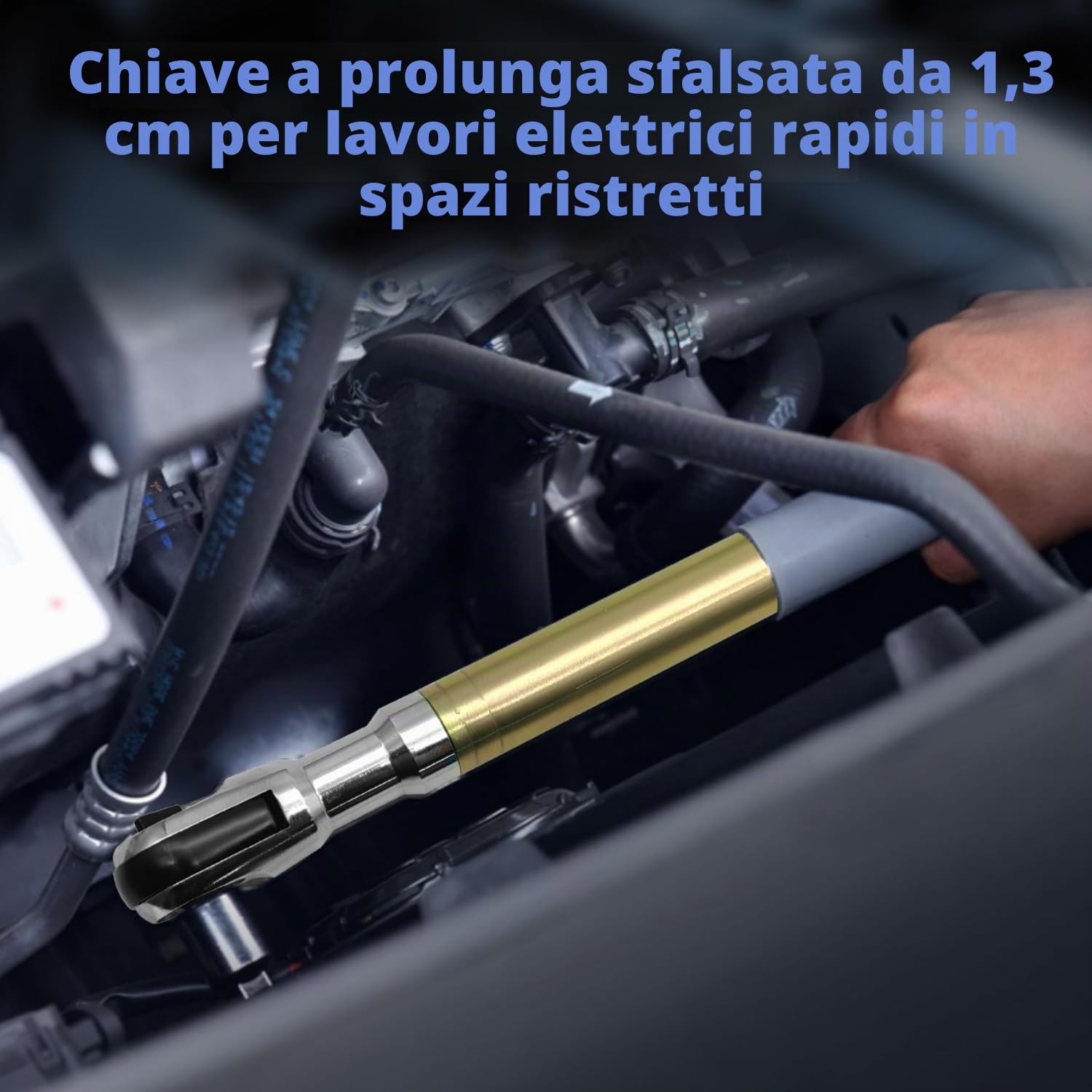 ZKTOOL Estensore per chiave offset, chiave a percussione da 1/2", estensore a cricchetto resistente, estensore per chiave a catena, con adattatori da 1/2", 1/4", 3/8", adatto a prese standard